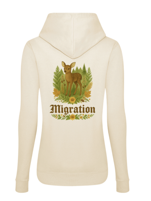 Rehmigration Frauen Hoodie beige Druck hinten