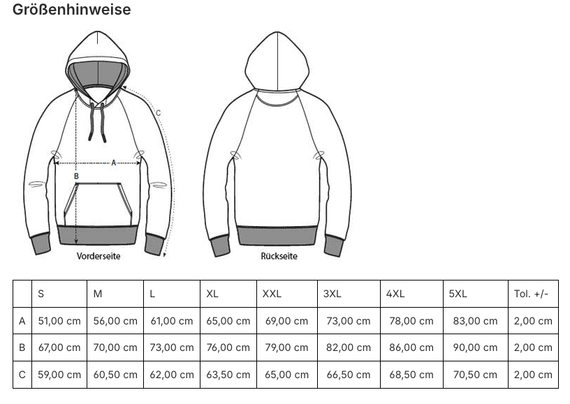 Größentabelle Rehmigration Hoodie beige Druck vorne