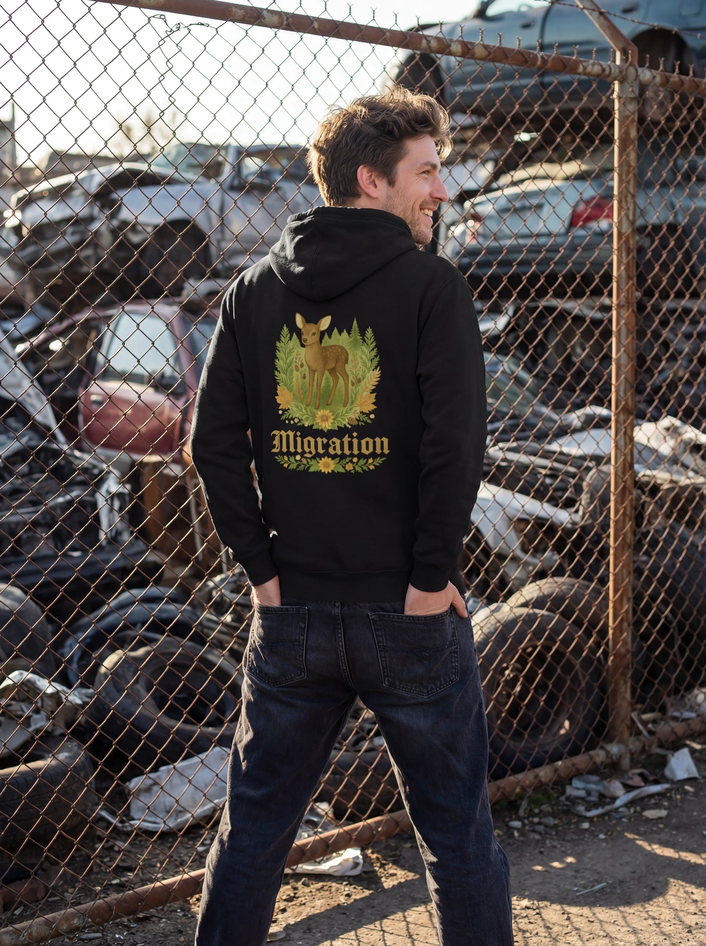 Rehmigration Hoodie schwarz Druck hinten